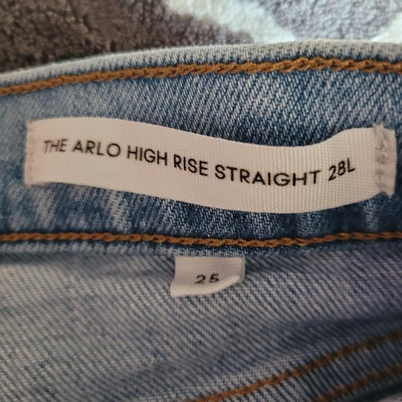 Aritzia Denim Forum The Arlo High Rise Straight Jeans Sz 25 Blue Stretch Cotton - Picture 3 of 10